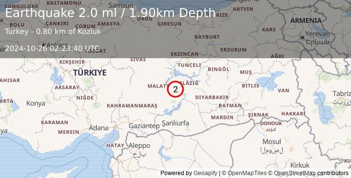 Earthquake EASTERN TURKEY (2.0 ml) (2024-10-26 02:23:40 UTC)