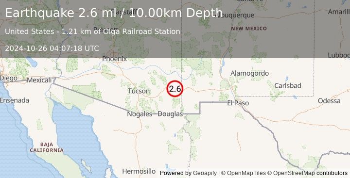 Earthquake ARIZONA (2.6 ml) (2024-10-26 04:07:18 UTC)