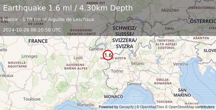 Earthquake NORTHERN ITALY (1.6 ml) (2024-10-26 06:20:58 UTC)