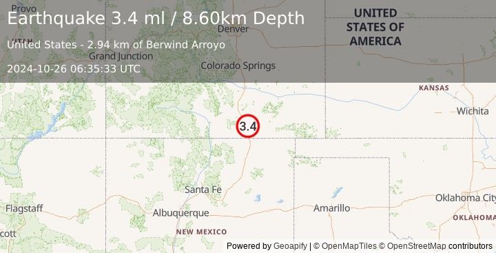 Earthquake COLORADO (3.4 ml) (2024-10-26 06:35:33 UTC)