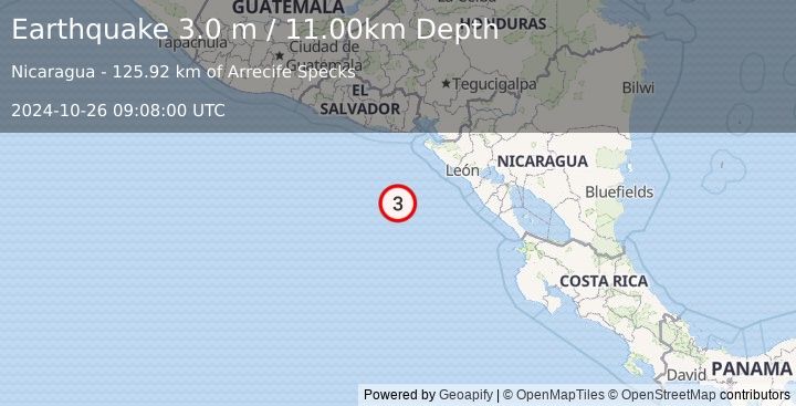 Earthquake OFF COAST OF CENTRAL AMERICA (3.0 m) (2024-10-26 09:08:00 UTC)