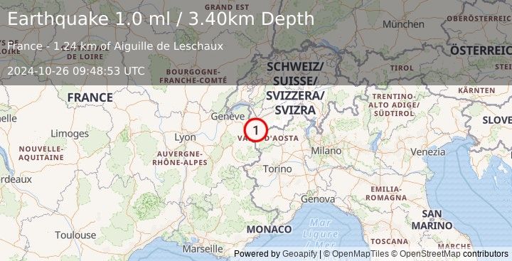 Earthquake NORTHERN ITALY (1.0 ml) (2024-10-26 09:48:53 UTC)