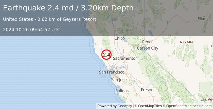 Earthquake NORTHERN CALIFORNIA (2.4 md) (2024-10-26 09:54:52 UTC)