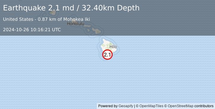 Earthquake ISLAND OF HAWAII, HAWAII (2.1 md) (2024-10-26 10:16:21 UTC)