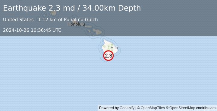 Earthquake ISLAND OF HAWAII, HAWAII (2.3 md) (2024-10-26 10:36:45 UTC)