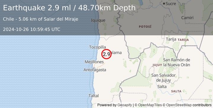 Earthquake ANTOFAGASTA, CHILE (2.9 ml) (2024-10-26 10:59:45 UTC)