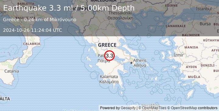 Earthquake GREECE (3.3 ml) (2024-10-26 11:24:04 UTC)