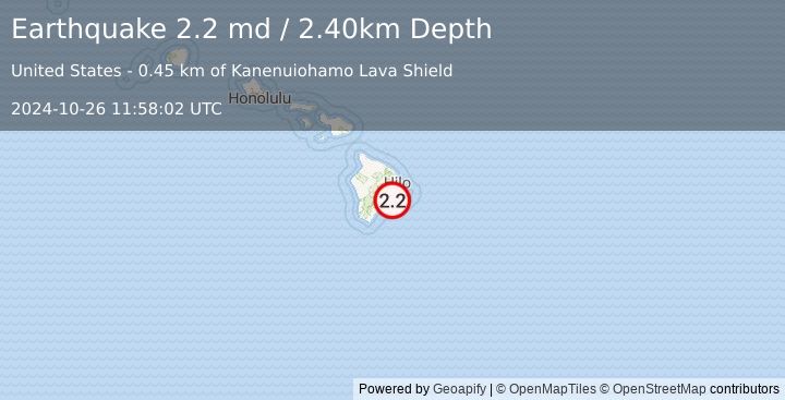 Earthquake ISLAND OF HAWAII, HAWAII (2.2 md) (2024-10-26 11:58:02 UTC)