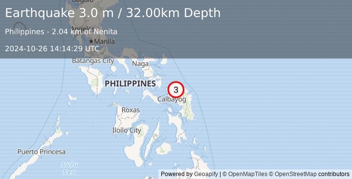 Earthquake SAMAR, PHILIPPINES (3.0 m) (2024-10-26 14:14:29 UTC)