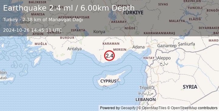 Earthquake CENTRAL TURKEY (2.4 ml) (2024-10-26 14:45:11 UTC)