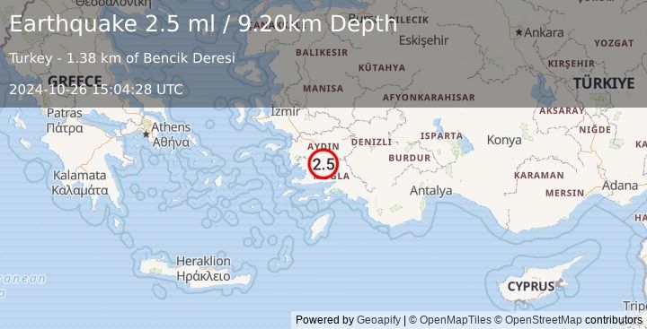 Earthquake WESTERN TURKEY (2.5 ml) (2024-10-26 15:04:28 UTC)