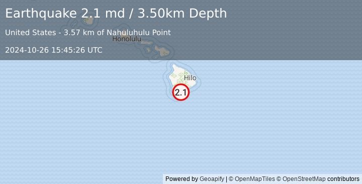 Earthquake ISLAND OF HAWAII, HAWAII (2.1 md) (2024-10-26 15:45:26 UTC)