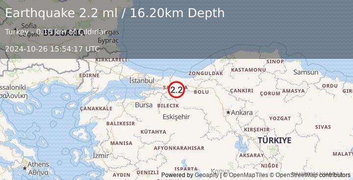 Earthquake WESTERN TURKEY (2.2 ml) (2024-10-26 15:54:17 UTC)