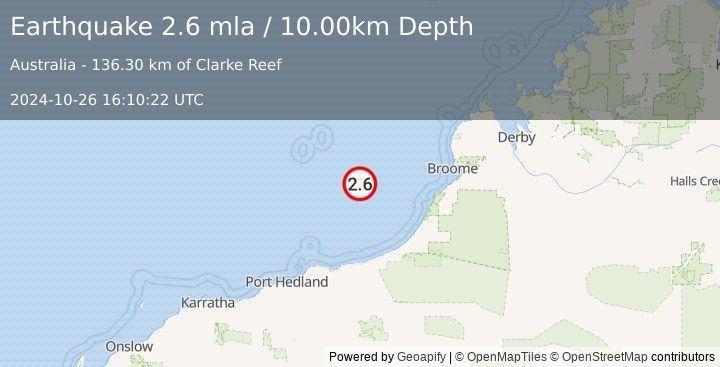 Earthquake WESTERN AUSTRALIA (2.6 mla) (2024-10-26 16:10:22 UTC)