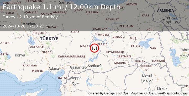 Earthquake EASTERN TURKEY (1.1 ml) (2024-10-26 17:20:23 UTC)