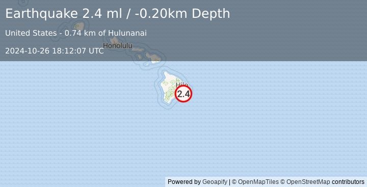 Earthquake ISLAND OF HAWAII, HAWAII (2.4 ml) (2024-10-26 18:12:07 UTC)