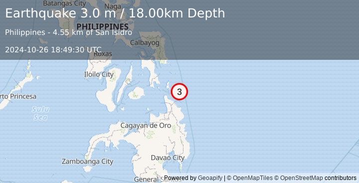 Earthquake MINDANAO, PHILIPPINES (3.0 m) (2024-10-26 18:49:30 UTC)