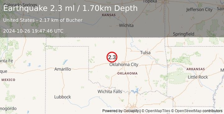 Earthquake OKLAHOMA (2.3 ml) (2024-10-26 19:47:46 UTC)