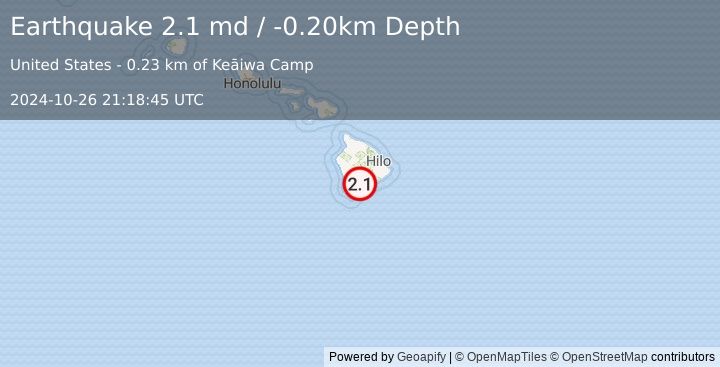 Earthquake ISLAND OF HAWAII, HAWAII (2.1 md) (2024-10-26 21:18:45 UTC)