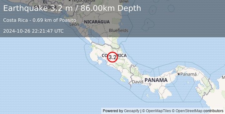 Earthquake COSTA RICA (3.2 m) (2024-10-26 22:21:47 UTC)