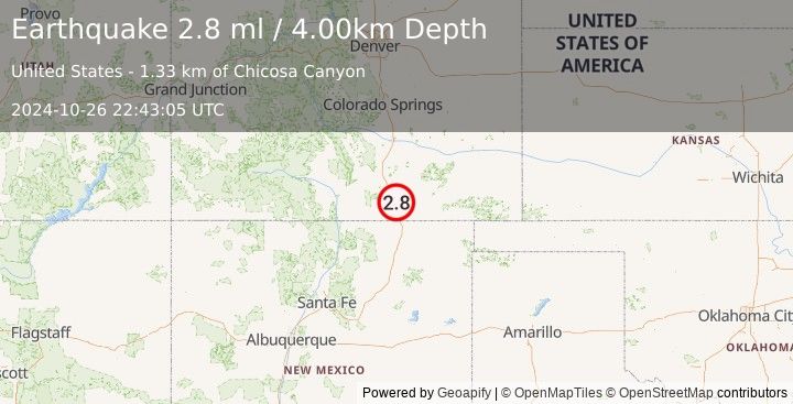 Earthquake COLORADO (2.8 ml) (2024-10-26 22:43:05 UTC)