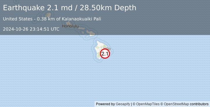 Earthquake ISLAND OF HAWAII, HAWAII (2.1 md) (2024-10-26 23:14:51 UTC)