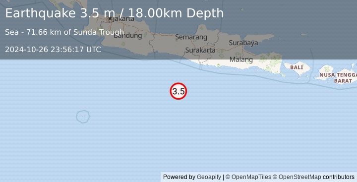 Earthquake SOUTH OF JAVA, INDONESIA (3.5 m) (2024-10-26 23:56:17 UTC)