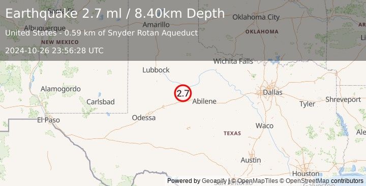 Earthquake WESTERN TEXAS (2.7 ml) (2024-10-26 23:56:28 UTC)