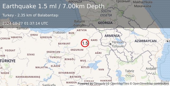 Earthquake EASTERN TURKEY (1.5 ml) (2024-10-27 01:37:14 UTC)