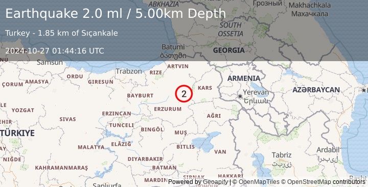 Earthquake EASTERN TURKEY (2.0 ml) (2024-10-27 01:44:16 UTC)