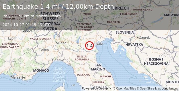 Earthquake NORTHERN ITALY (1.4 ml) (2024-10-27 01:48:43 UTC)