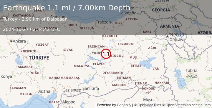 Earthquake EASTERN TURKEY (1.1 ml) (2024-10-27 02:34:42 UTC)