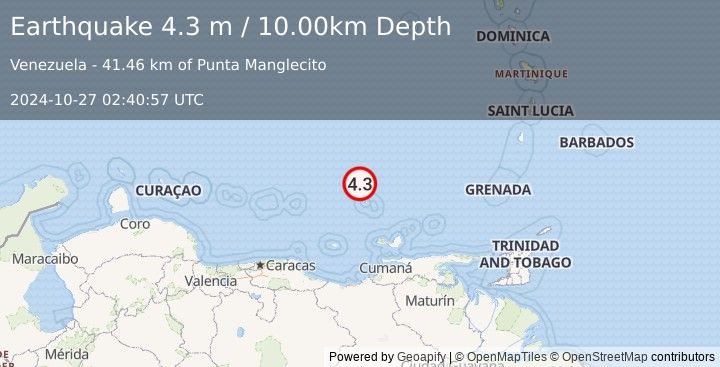 Earthquake CARIBBEAN SEA (4.3 m) (2024-10-27 02:40:57 UTC)