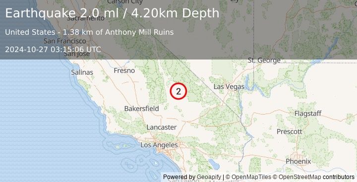 Earthquake CENTRAL CALIFORNIA (2.0 ml) (2024-10-27 03:15:06 UTC)