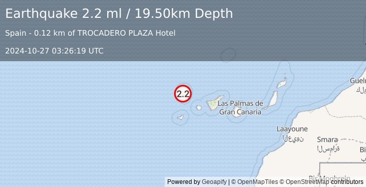 Earthquake CANARY ISLANDS, SPAIN REGION (2.2 ml) (2024-10-27 03:26:19 UTC)