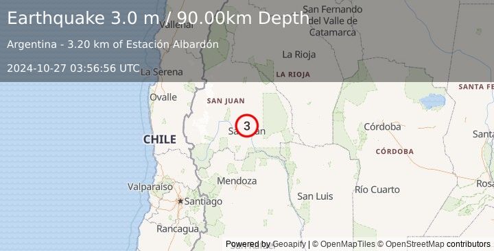 Earthquake SAN JUAN, ARGENTINA (3.0 m) (2024-10-27 03:56:56 UTC)