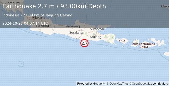 Earthquake JAVA, INDONESIA (2.7 m) (2024-10-27 04:07:14 UTC)