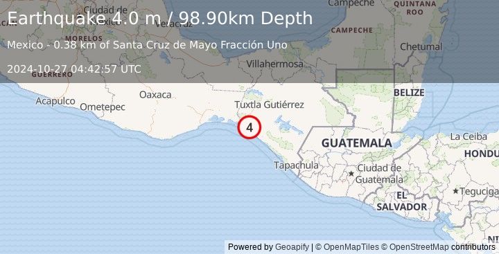 Earthquake CHIAPAS, MEXICO (4.0 m) (2024-10-27 04:42:57 UTC)