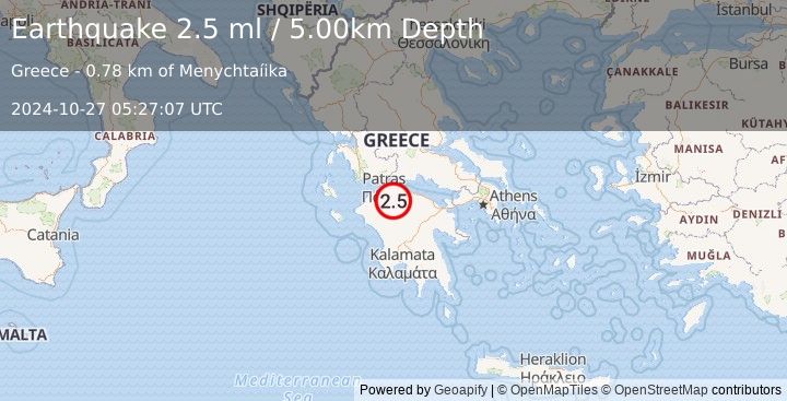 Earthquake GREECE (2.5 ml) (2024-10-27 05:27:07 UTC)