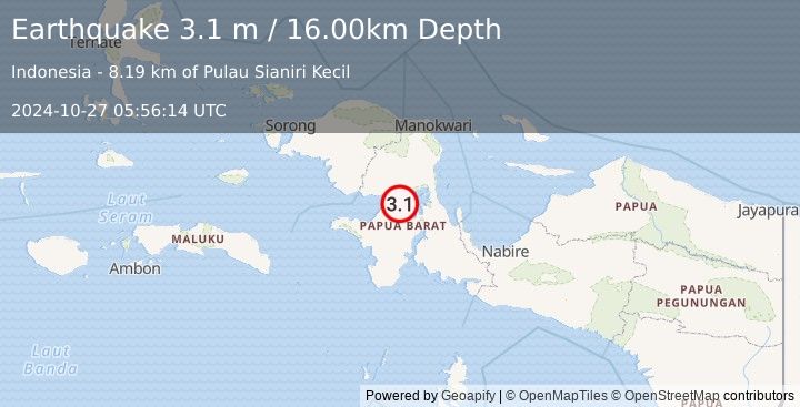 Earthquake PAPUA, INDONESIA (3.1 m) (2024-10-27 05:56:14 UTC)