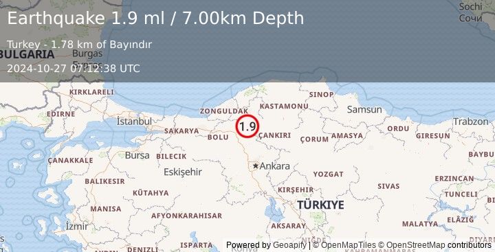 Earthquake CENTRAL TURKEY (1.9 ml) (2024-10-27 07:12:38 UTC)