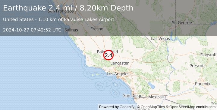 Earthquake CENTRAL CALIFORNIA (2.4 ml) (2024-10-27 07:42:52 UTC)