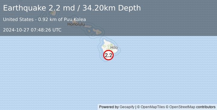 Earthquake ISLAND OF HAWAII, HAWAII (2.2 md) (2024-10-27 07:48:26 UTC)