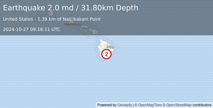 Earthquake ISLAND OF HAWAII, HAWAII (2.0 md) (2024-10-27 09:18:11 UTC)