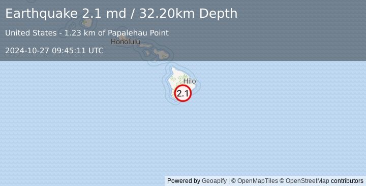 Earthquake ISLAND OF HAWAII, HAWAII (2.1 md) (2024-10-27 09:45:11 UTC)