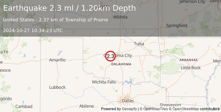 Earthquake OKLAHOMA (2.3 ml) (2024-10-27 10:34:23 UTC)