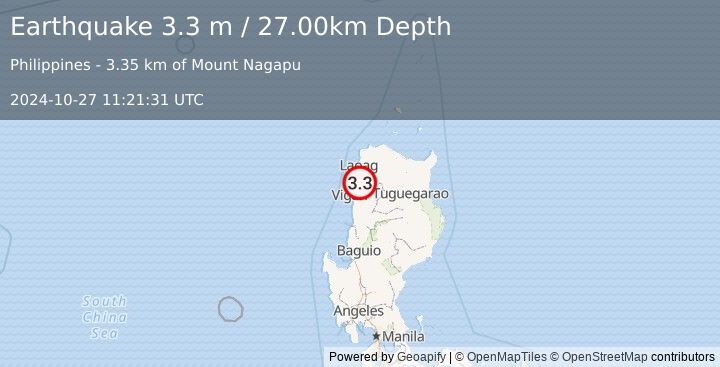 Earthquake LUZON, PHILIPPINES (3.3 m) (2024-10-27 11:21:31 UTC)