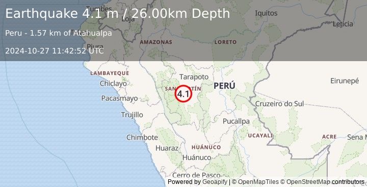 Earthquake NORTHERN PERU (4.1 m) (2024-10-27 11:42:52 UTC)