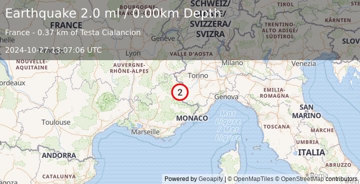 Earthquake FRANCE (2.0 ml) (2024-10-27 13:07:06 UTC)