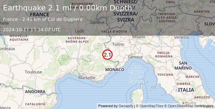 Earthquake FRANCE (2.1 ml) (2024-10-27 13:14:07 UTC)